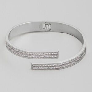 Pave Stainless Steel Hinged Silver Stainless Steel Bracelet
